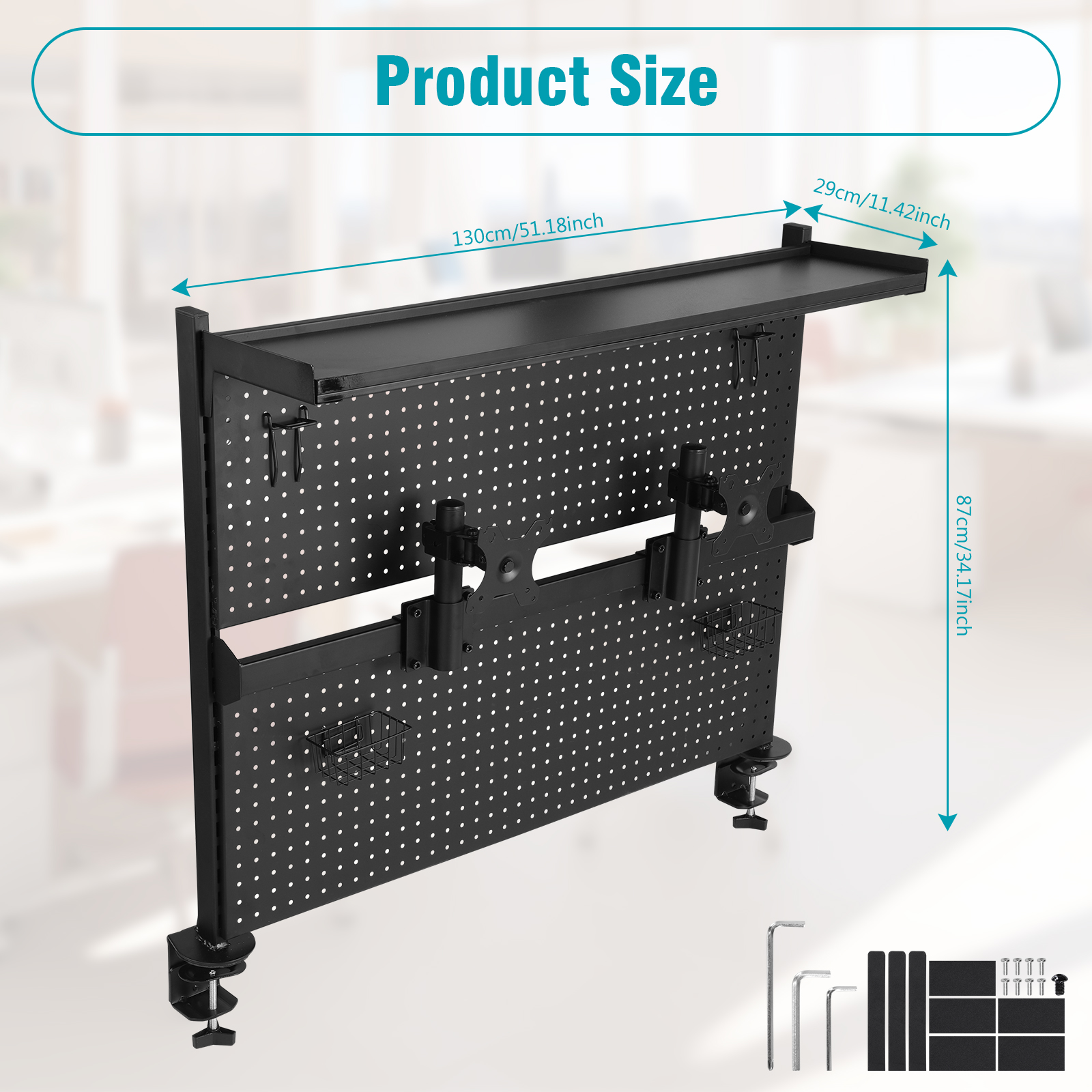 Gaming Accessories Desk - Metal Pegboard with Monitor Stands Computer