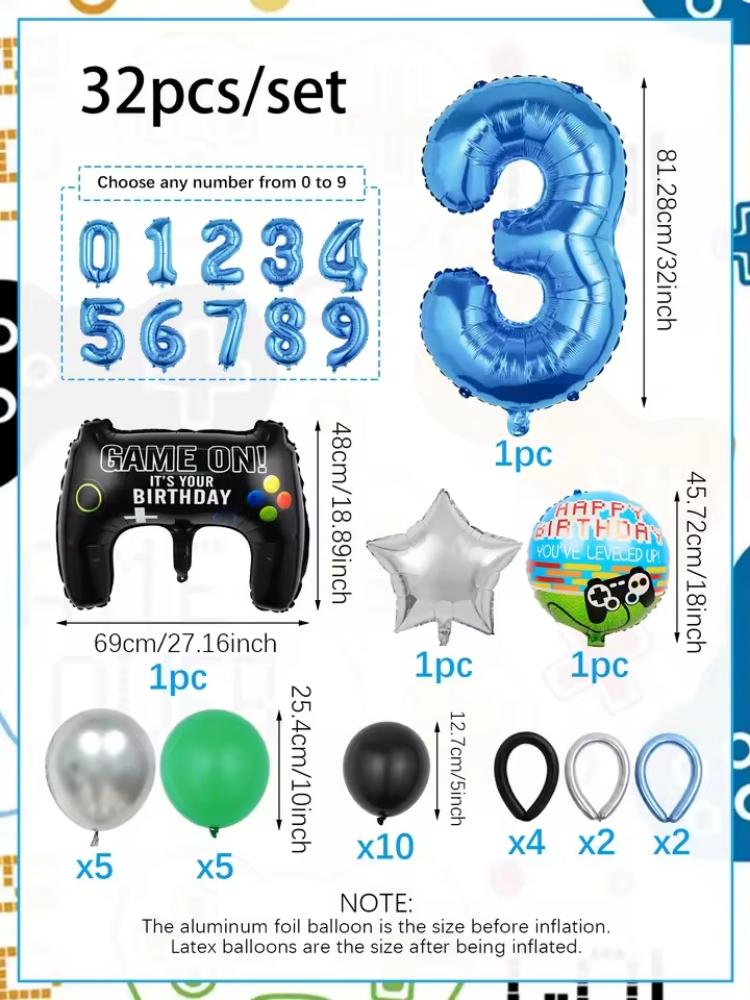 32PCS Game Theme Birthday Numb - Gaming Accessories Boys ulasan dan harga